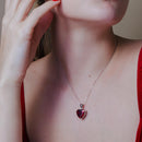 Collar de cuerda con circonita cúbica y corazón rojo chapado en rodio en plata 925 - BGP00732