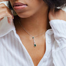 Rhodium Plated 925 Sterling Silver Teardrop Green CZ Necklace - BGP01423