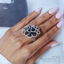 Silver 925 Rhodium and Black Rhodium Plated 2 Toned Clear CZ Coral Flower Ring - BGR00307