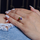 Silver 925 Rhodium Plated Multi Colored CZ Flower Ring - BGR00563
