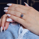 Rhodium Plated 925 Sterling Silver Multi Color CZ Flower Ring with Black Synthetic Pearl - BGR01097