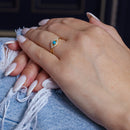 Gold Plated 925 Sterling Silver Evil Eye CZ Ring with Turquoise Bead - BGR01109GP