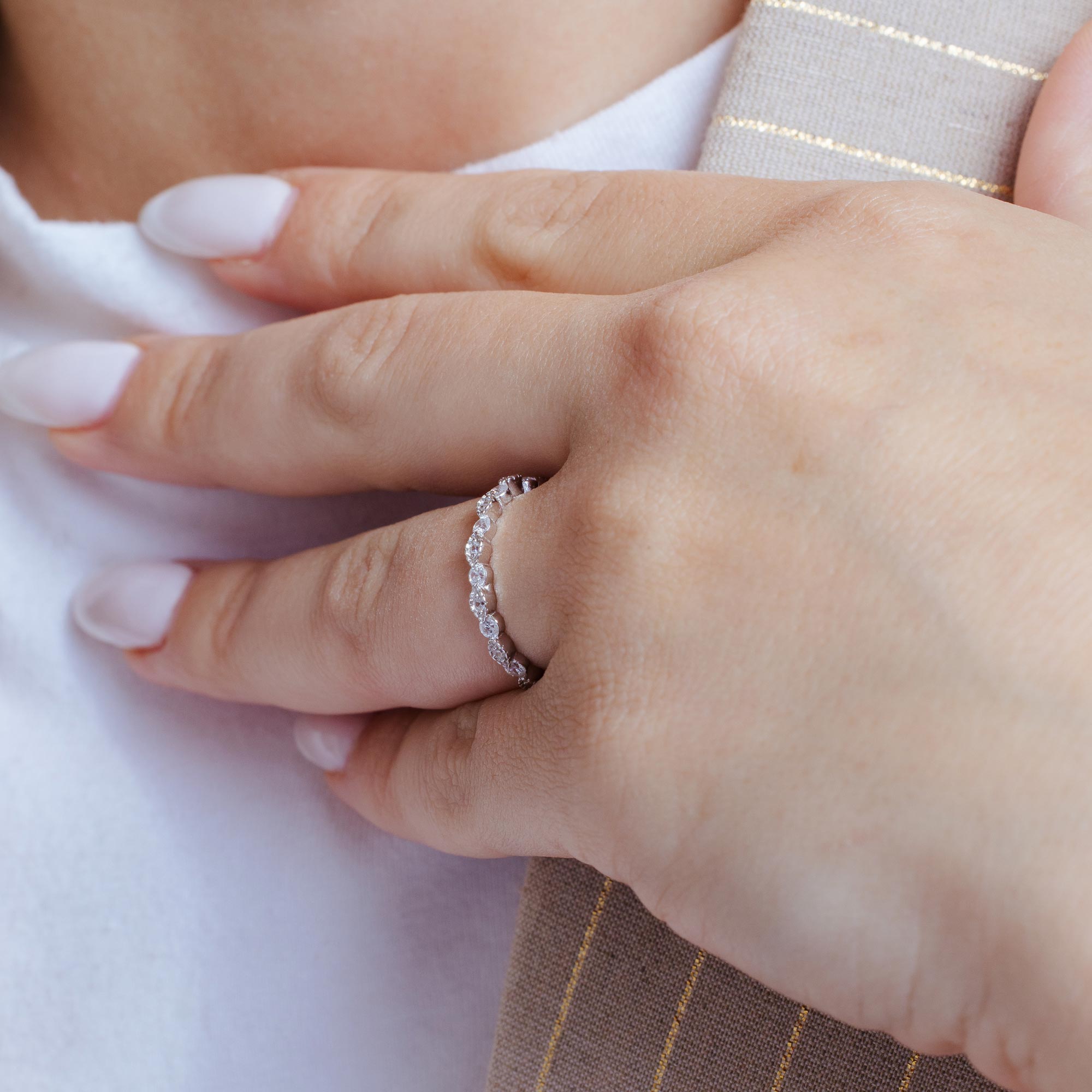 Rhodium Plated 925 Sterling Silver CZ and Eye Pattern Eternity Ring - BGR01185RHD