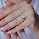 Rhodium Plated 925 Sterling Silver Hamsa Opal CZ Ring - BGR01356