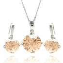 Silver 925 Rhodium Plated Round Brown CZ Hook Earring and Necklace Set - BGS00285 | Silver Palace Inc.