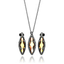 Silver 925 Black Rhodium Plated Champagne and Clear Marquise Shaped CZ Stud Earring and Necklace Set - BGS00309 | Silver Palace Inc.