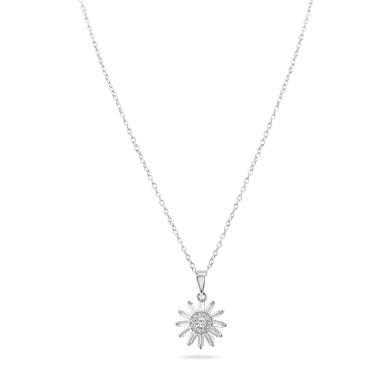 Rhodium Plated 925 Sterling Silver Clear Sunflower CZ Sets - BGS00622CLR