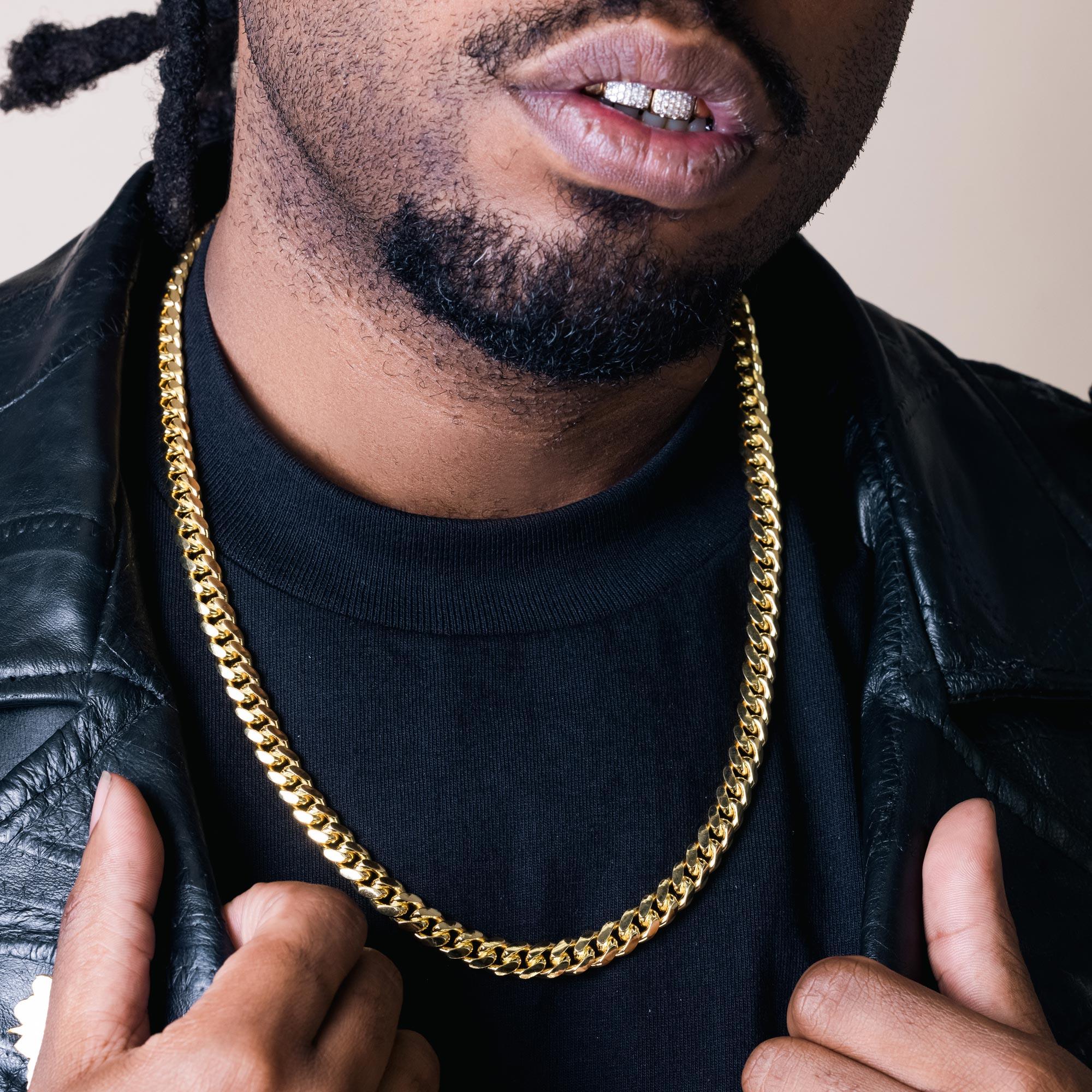 Cadena o pulsera cubana Miami de plata de ley 925 bañada en oro de 9 mm con cierre de caja - CH486 GP