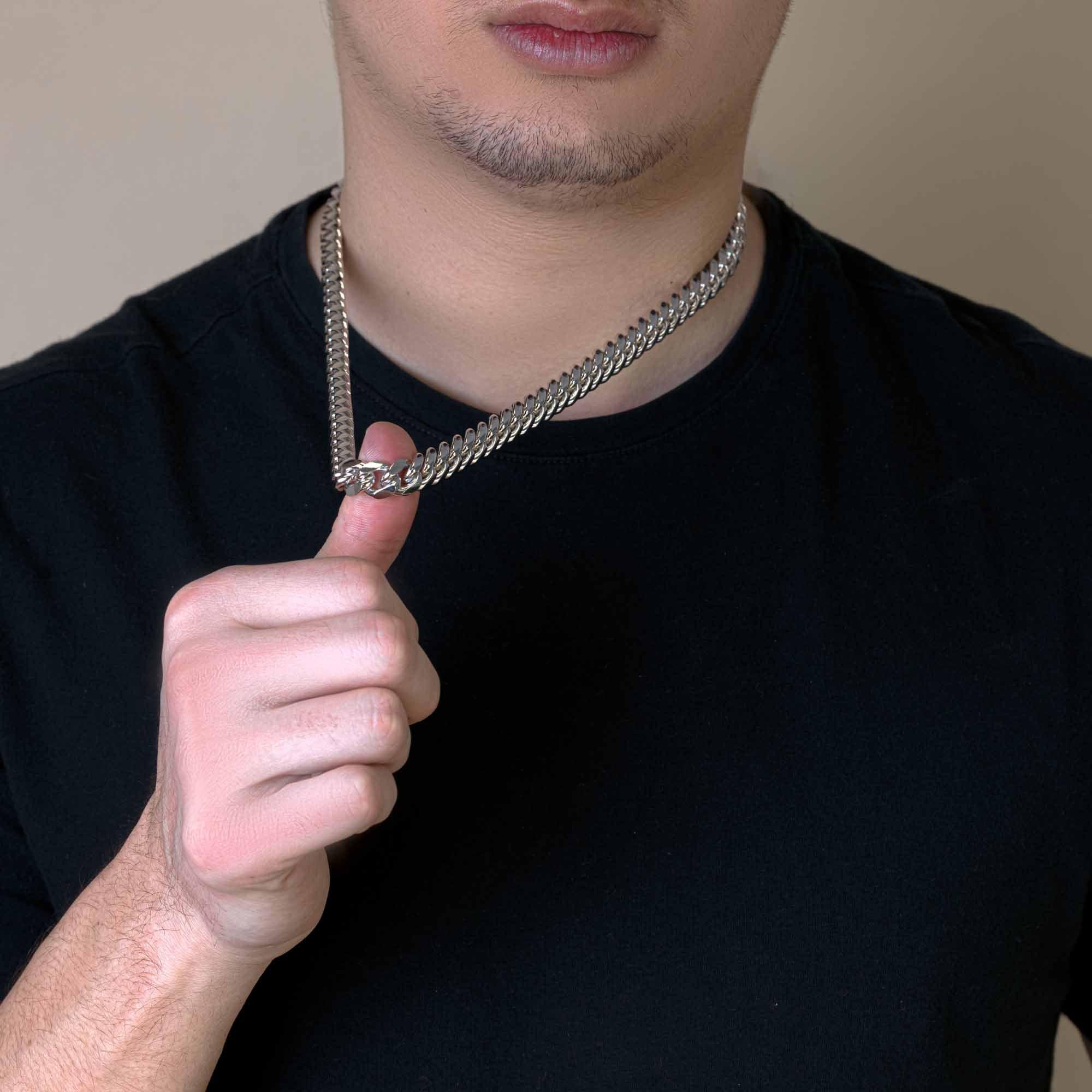 Cadena o pulsera cubana Miami de plata de ley 925 rodiada con cierre de caja de 10,8 mm - CH435 RH