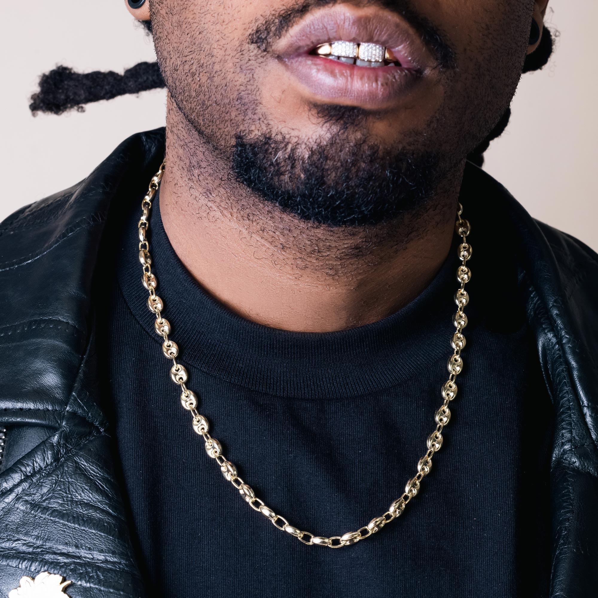 Gold Plated 925 Sterling Silver Puffed Mariner Chain 7mm - CH537 GP