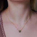 Gold Plated 925 Sterling Silver Engravable Star Shaped Necklace with CZ - DIN00079GP