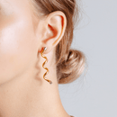 Silver 925 Rhodium and Gold Plated Long Spiral Dangling Stud Earrings - ECE002GP