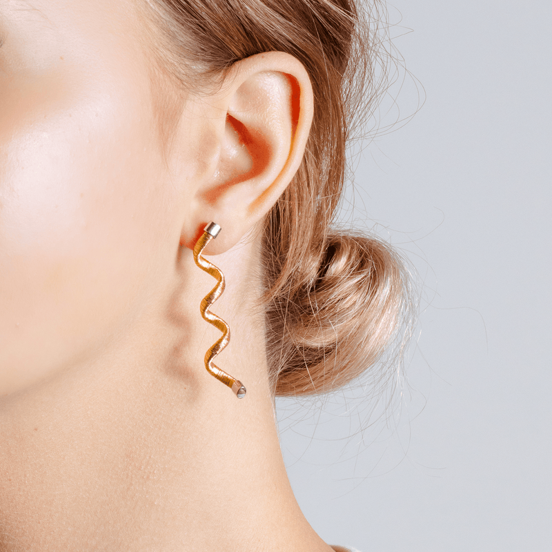 Silver 925 Rhodium and Gold Plated Long Spiral Dangling Stud Earrings - ECE002GP