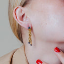 Silver 925 Rhodium and Gold Plated Double Smashed Long Dangling Stud Earrings - ECE004GP