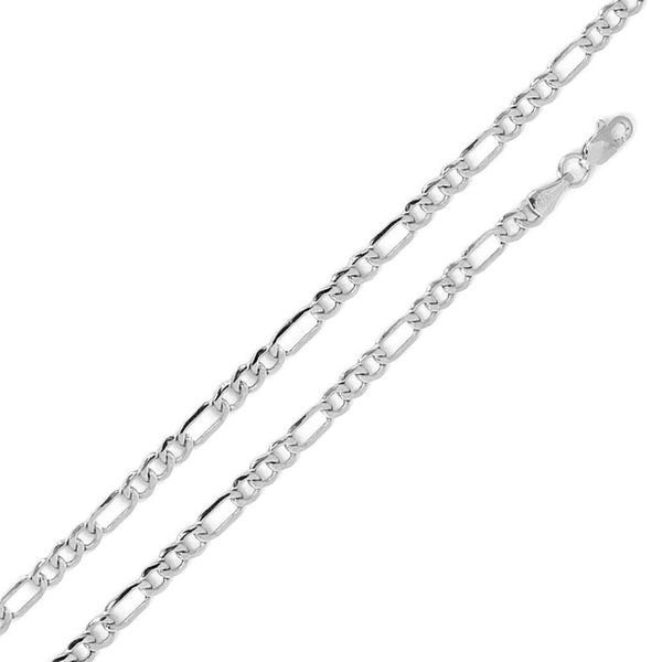 Silver 925 Rhodium Plated Flat Light Weight Figaro 120 Chain 4mm - CH306 RH | Silver Palace Inc.