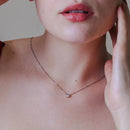 Collar Solitario Con Circonita Transparente Y Corazón Chapado En Rodio - GCP00003RH