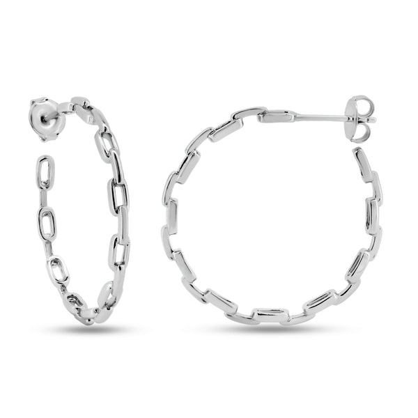 Silver 925 Rhodium Plated Link Design Semi Hoop Earrings - GME00127 | Silver Palace Inc.