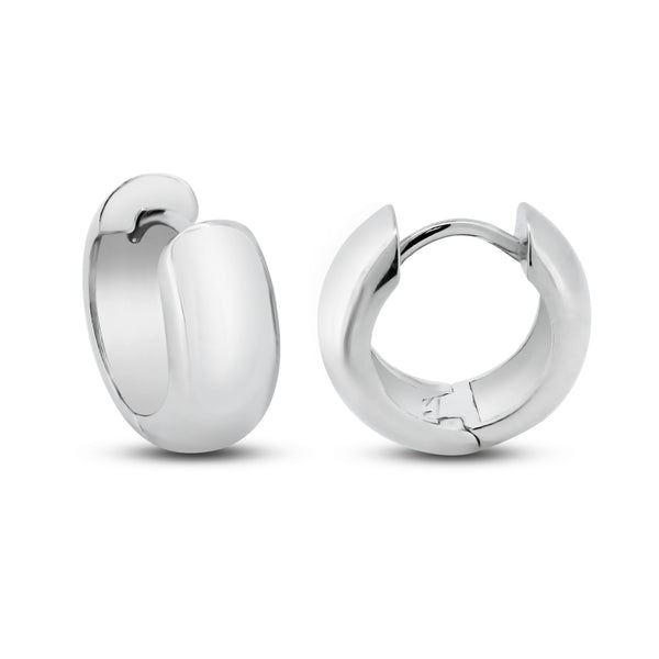 Silver 925 Rhodium Plated Dome Huggie Hoop Earrings - GME00140 | Silver Palace Inc.