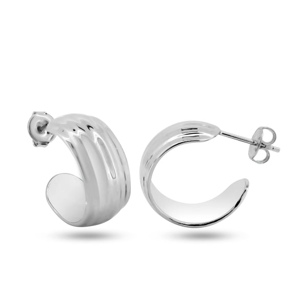 Silver 925 Rhodium Plated Dome Semi Hoop Earrings - GME00142 | Silver Palace Inc.