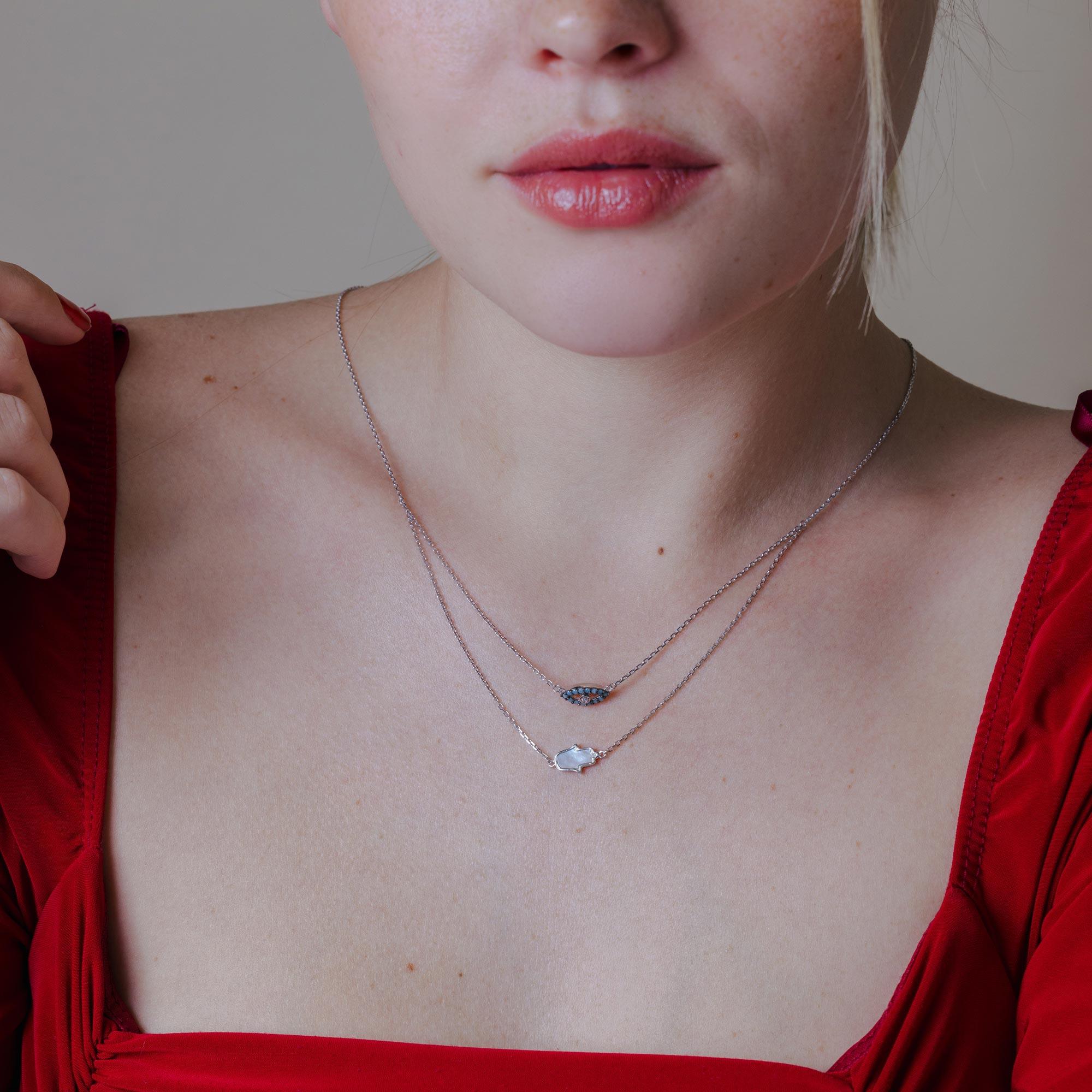 Collar de mano de Hamsa y mal de ojo chapado en rodio en plata 925 - GMN00015RH