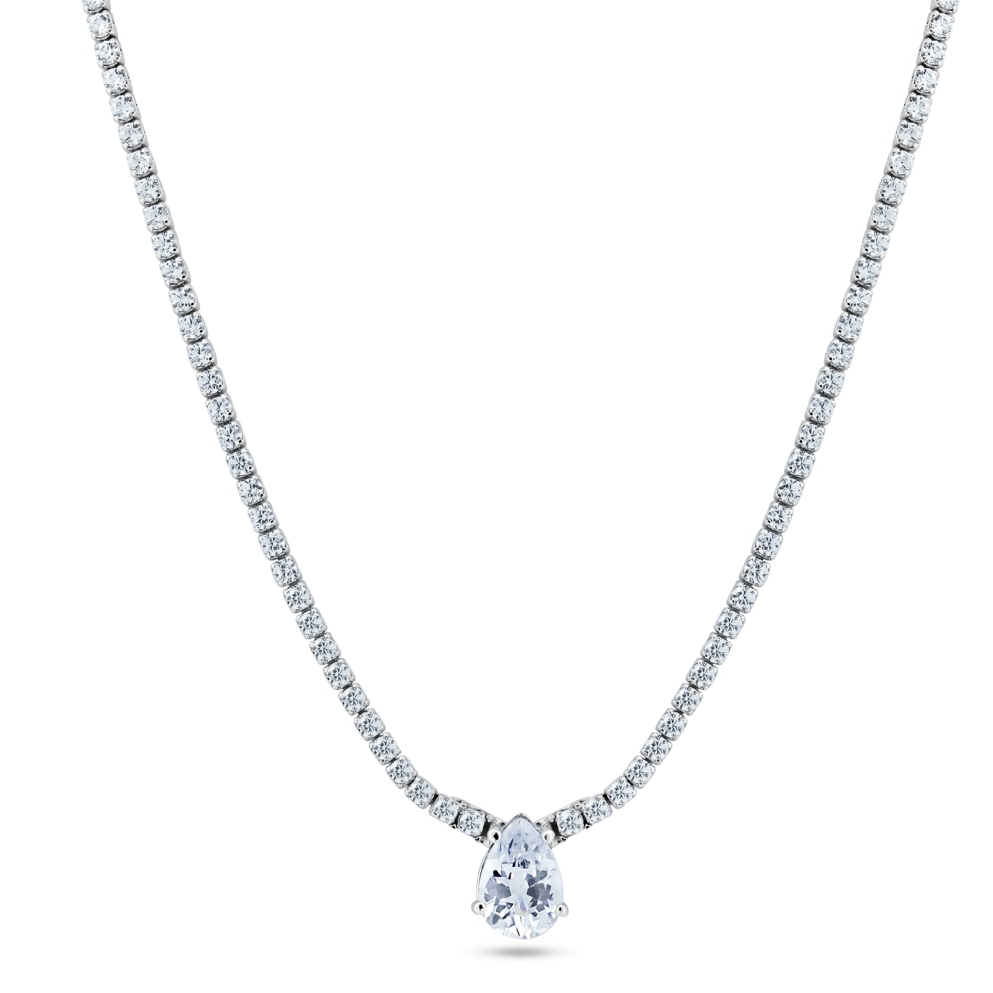 Rhodium Plated 925 Sterling Silver Teardrop Centered CZ Bridal