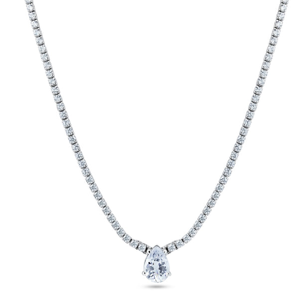 Silver 925 Rhodium Plated Teardrop Centered Tennis CZ Necklace - GMN00193 | Silver Palace Inc.
