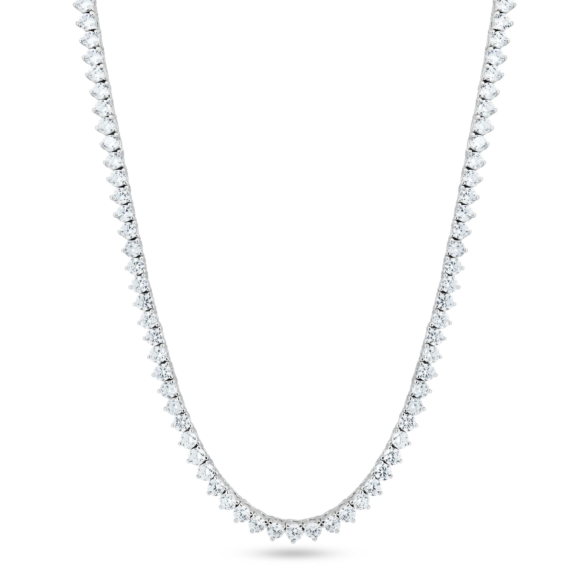 Silver 925 Rhodium Plated Round CZ Prong Set Tennis Necklace - GMN00196 | Silver Palace Inc.