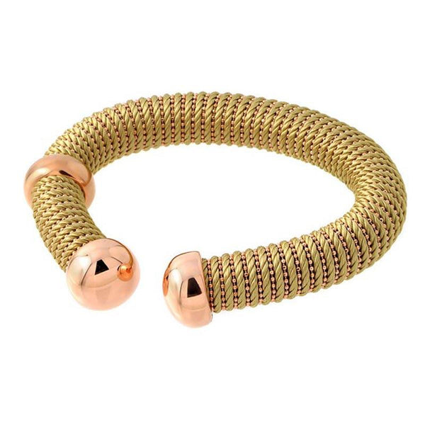 Silver 925 Rose Gold Plated Open Gold Silk Cord Italian Bracelet - ITB00139RGP-COPPER | Silver Palace Inc.