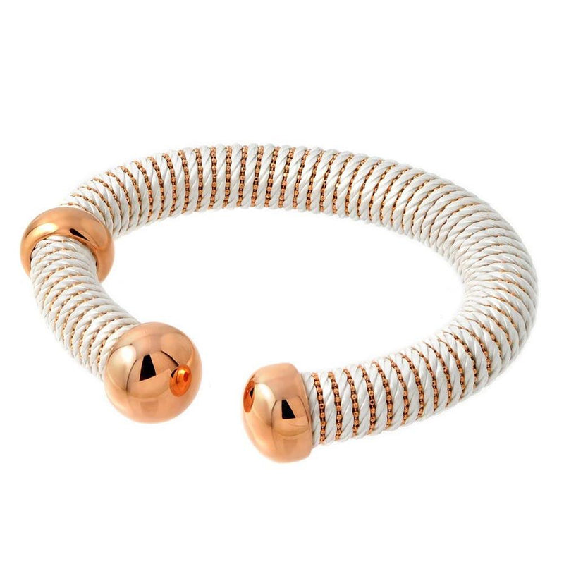 Silver 925 Rose Gold Plated Open White Silk Cord Italian Bracelet - ITB00139RGP-WHITE | Silver Palace Inc.
