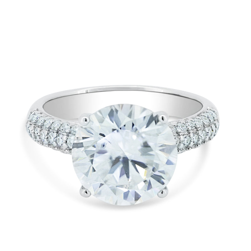 Silver 925 Rhodium Round Engagement Moissanite Ring - MGMR00005 | Silver Palace Inc.