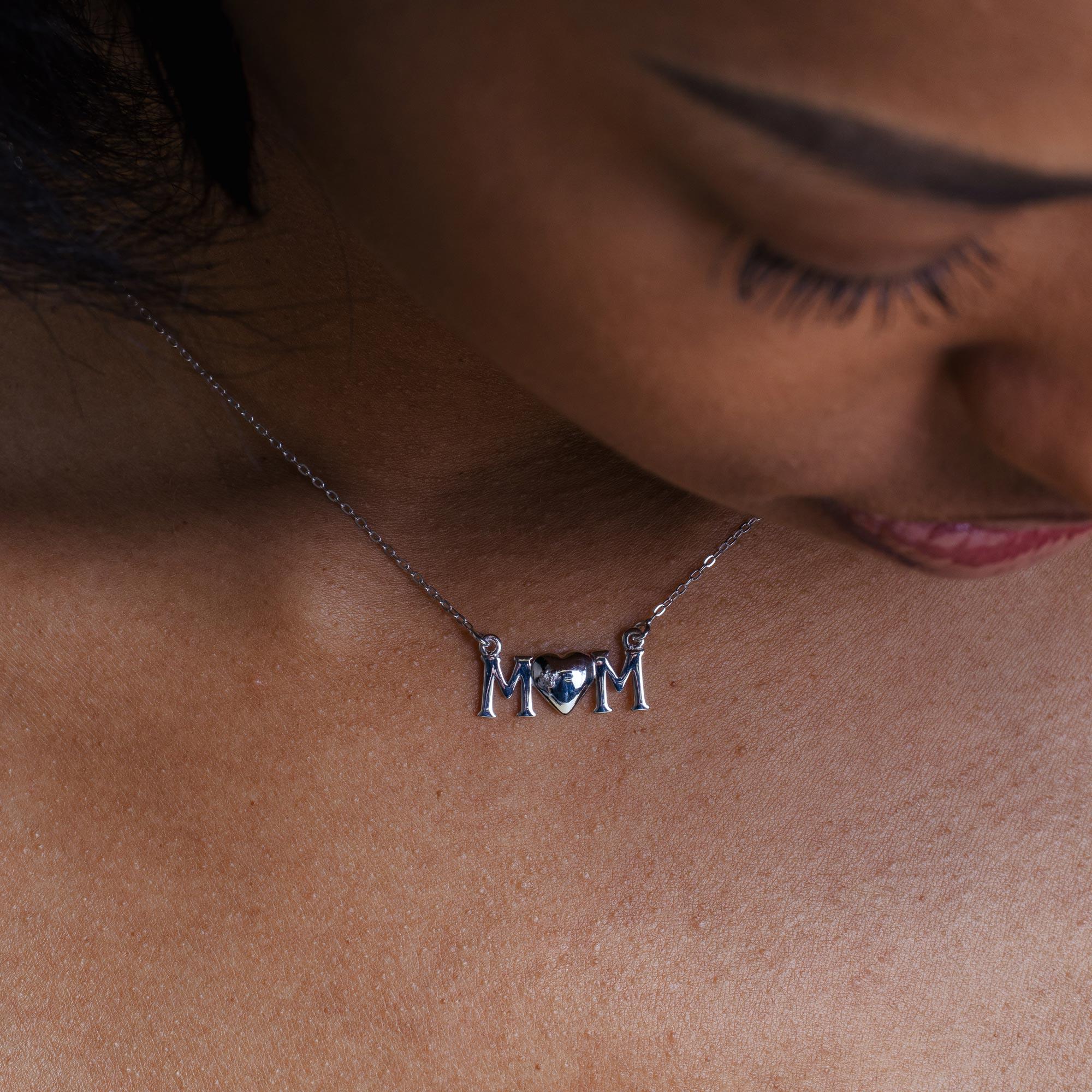 Rhodium Plated 925 Sterling Silver CZ MOM Necklace - SOP00105