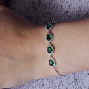 Rhodium Plated 925 Sterling Silver 5 Micro Pave Green Oval and Clear Round CZ Lariat Bracelet - STB00548GRN