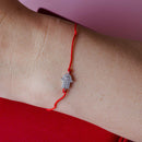Rhodium Plated 925 Sterling Silver Hamsa Hand CZ Red Cord Bracelet - STB00595