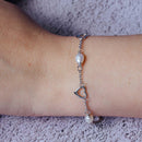Rhodium Plated 925 Sterling Silver Heart Mother of Pearl Adjustable Bracelet - STB00617