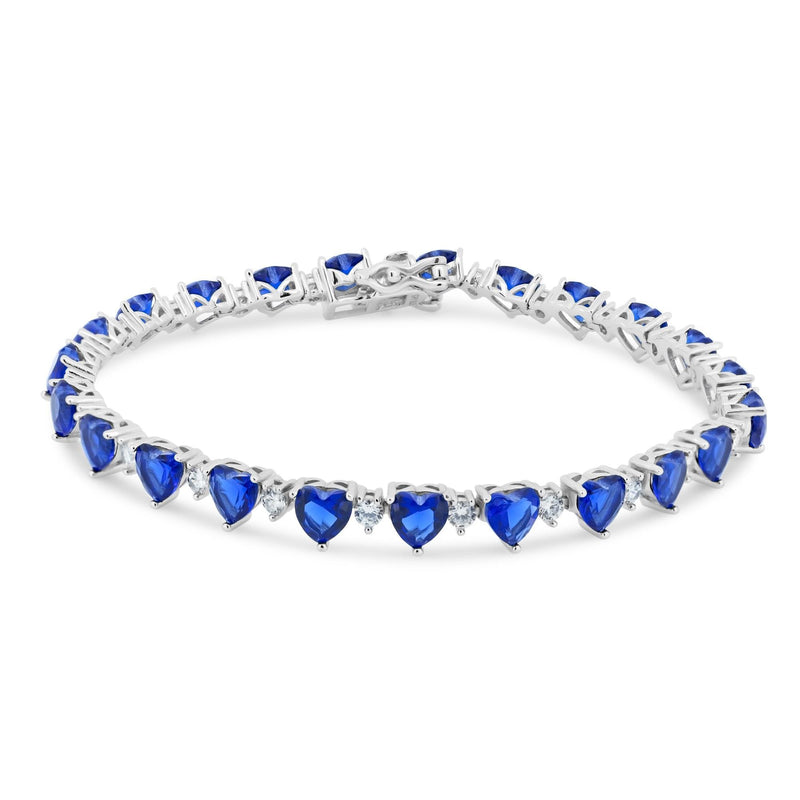 Rhodium Plated 925 Sterling Silver Heart Blue CZ 6mm Tennis Bracelet - STB00622BLUE | Silver Palace Inc.