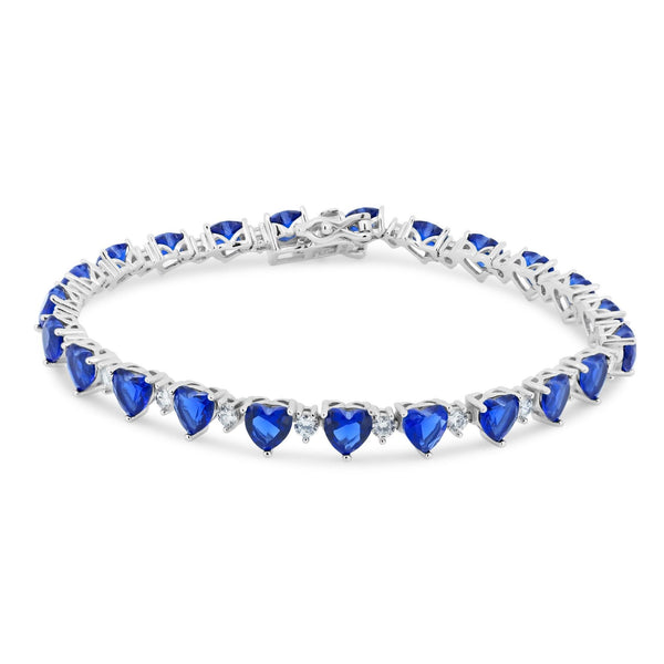 Rhodium Plated 925 Sterling Silver Heart Blue CZ 6mm Tennis