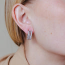 Silver 925 Rhodium Plated Clear Crescent CZ Hoop Earrings - STE00935