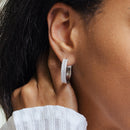 Rhodium Plated 925 Sterling Silver Pave Huggie Hoop Earring 26mm - STE01337