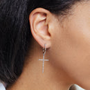 Rhodium Plated 925 Sterling Silver Cross CZ Dangling hoop Earring - STE01357