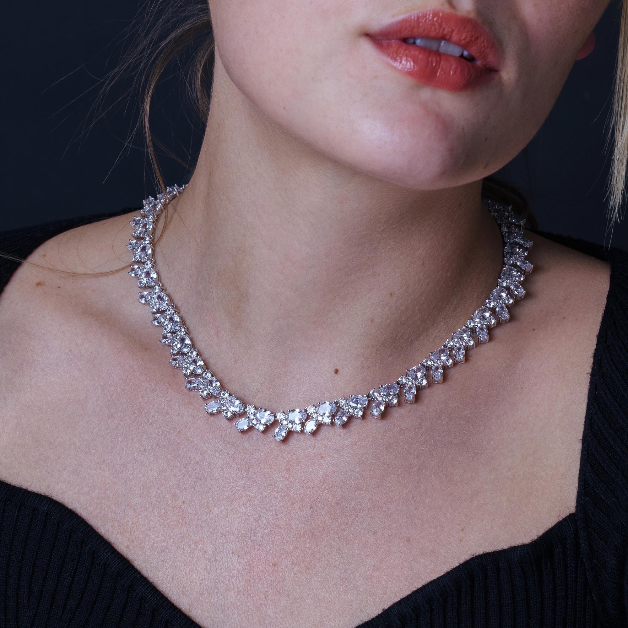 Rhodium Plated 925 Sterling Silver Multi Shape Clear CZ Tennis