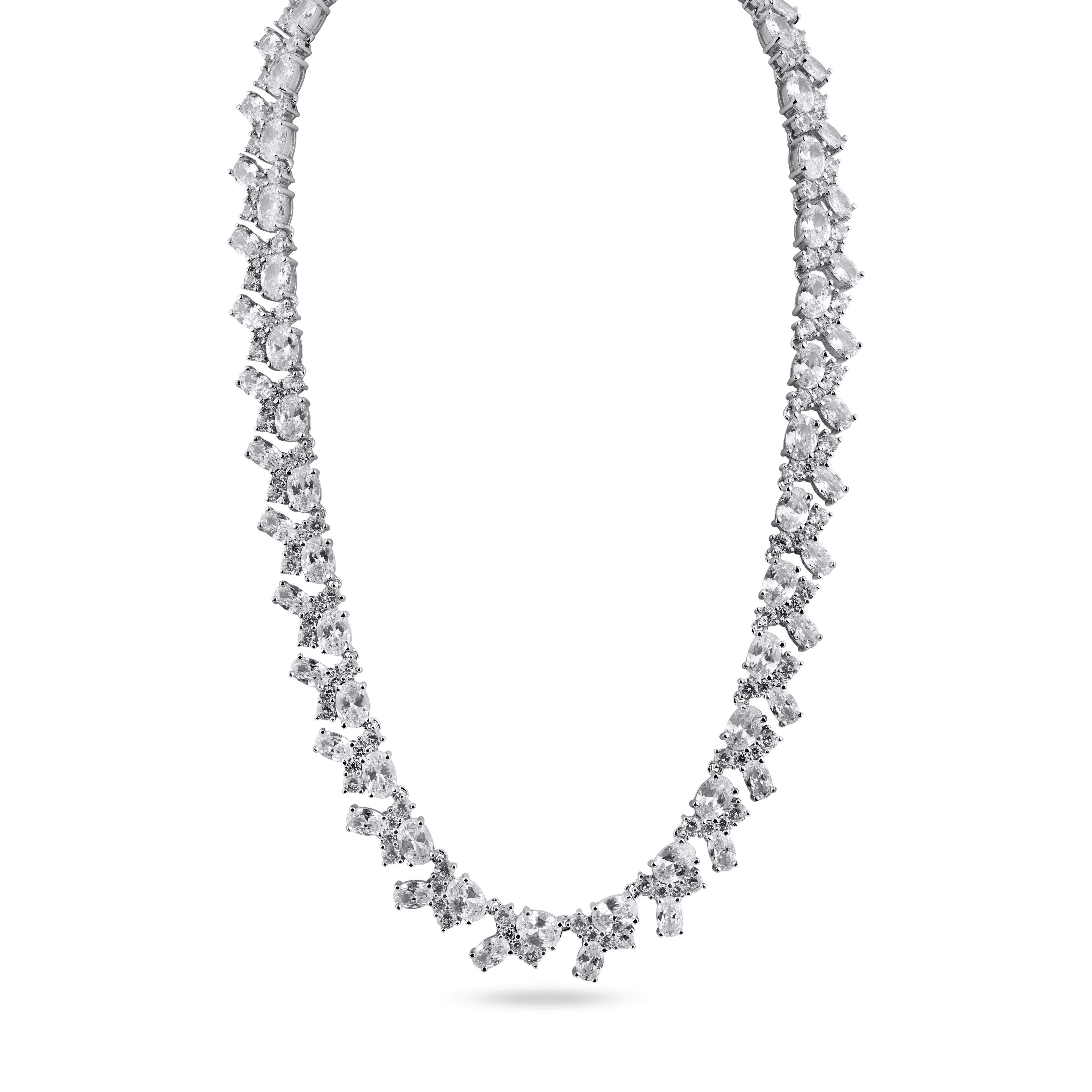 Rhodium Plated 925 Sterling Silver Multi Shape Clear CZ Tennis Rhodium Plated 925 Sterling Silver Multi Shape Clear CZ Tennis