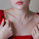 Rhodium Plated 925 Sterling Silver Heart Clear CZ Necklace - STP01844