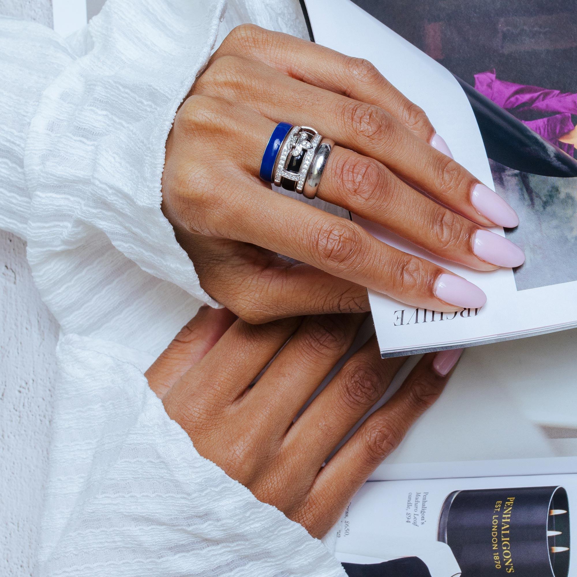 Silver 925 Rhodium Plated CZ Fleur De Lis Ring - STR00547