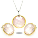 Silver 925 Gold and Rhodium Plated Circle CZ Stud Earring and Necklace Set - STS00336 | Silver Palace Inc.