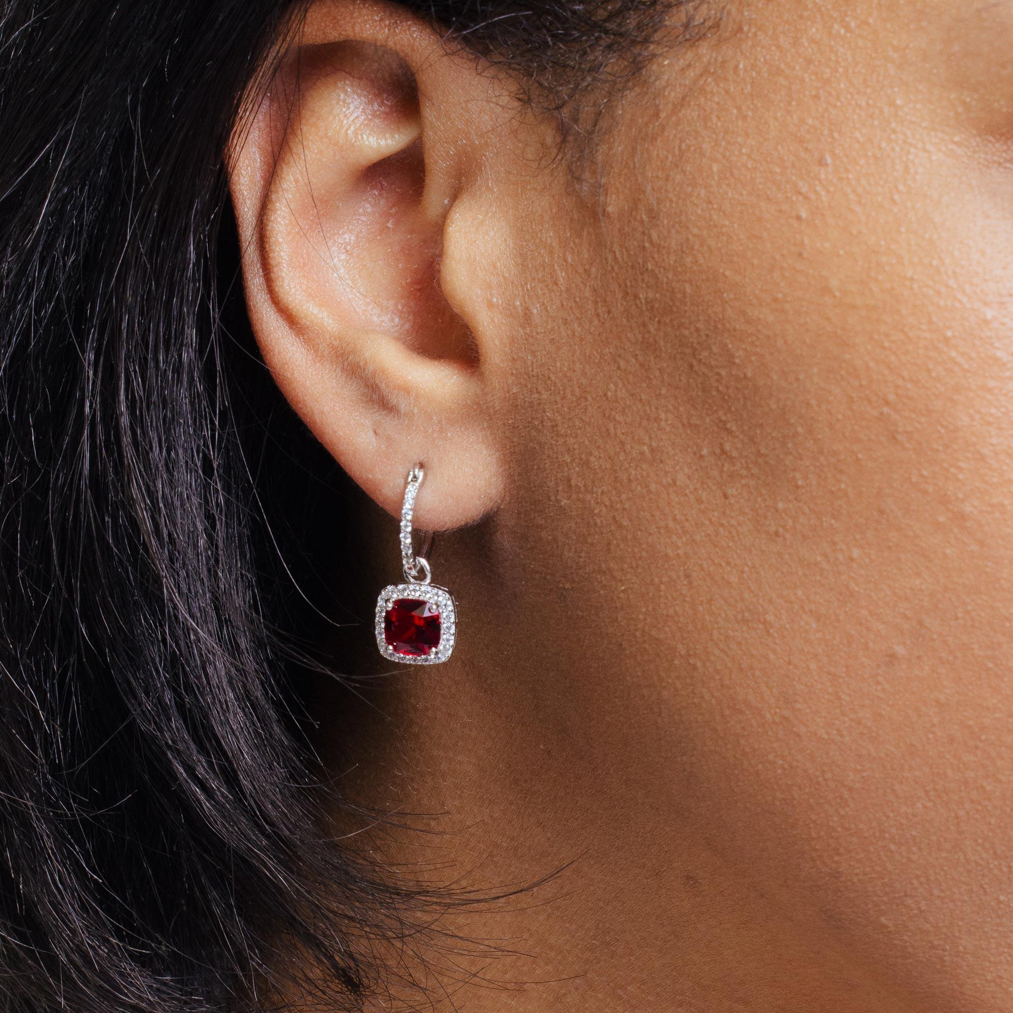 Conjunto de circonitas cuadradas rojas y transparentes en plata de ley 925 rodiada - STS00549-RED