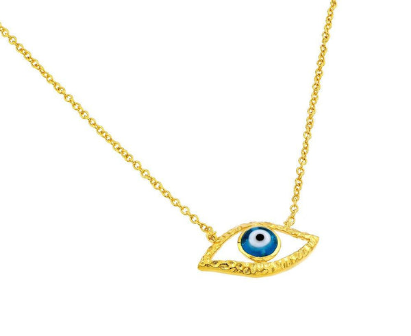 Silver 925 Gold Plated Blue Evil Eye Iris Pendant Necklace - BGP00842GP | Silver Palace Inc.