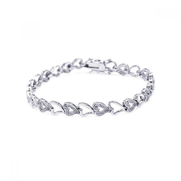 Silver 925 Rhodium Plated Multiple Open Heart CZ Inlay Bracelet - BGB00017 | Silver Palace Inc.