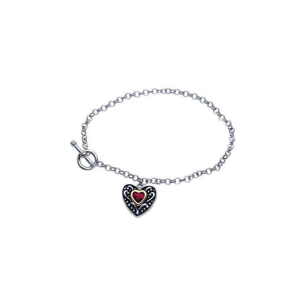 Closeout-Silver 925 Rhodium Plated Dangling Red Heart CZ Inlay Bracelet - BGB00064 | Silver Palace Inc.