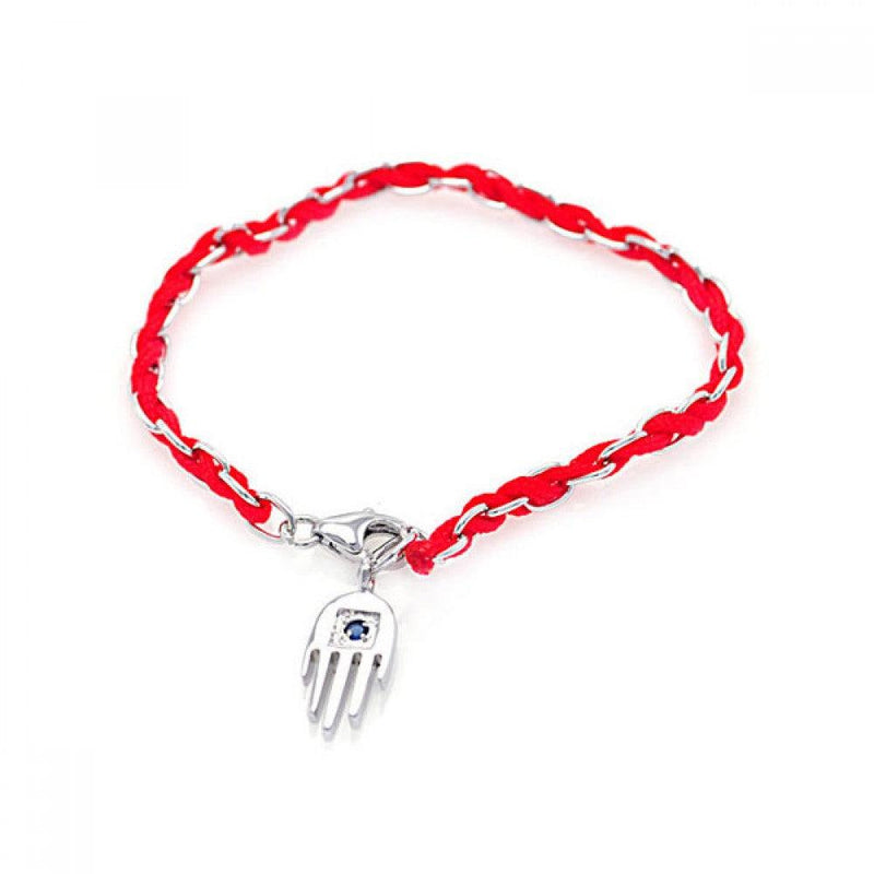 Silver 925 Rhodium Plated Dangling Hamsa Red Cord Bracelet - BGB00065 | Silver Palace Inc.
