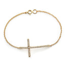 Silver 925 Gold Plated Sideways Cross Clear CZ Inlay Bracelet - BGB00148 | Silver Palace Inc.
